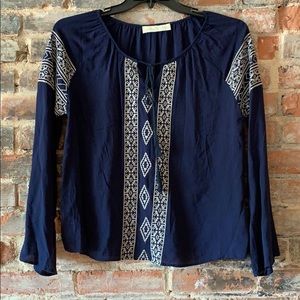 Dark Blue Blouse with White Tribal Embroidery